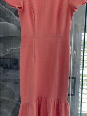 ASOS Coral Pink Midi Dress with Ruffle Hem